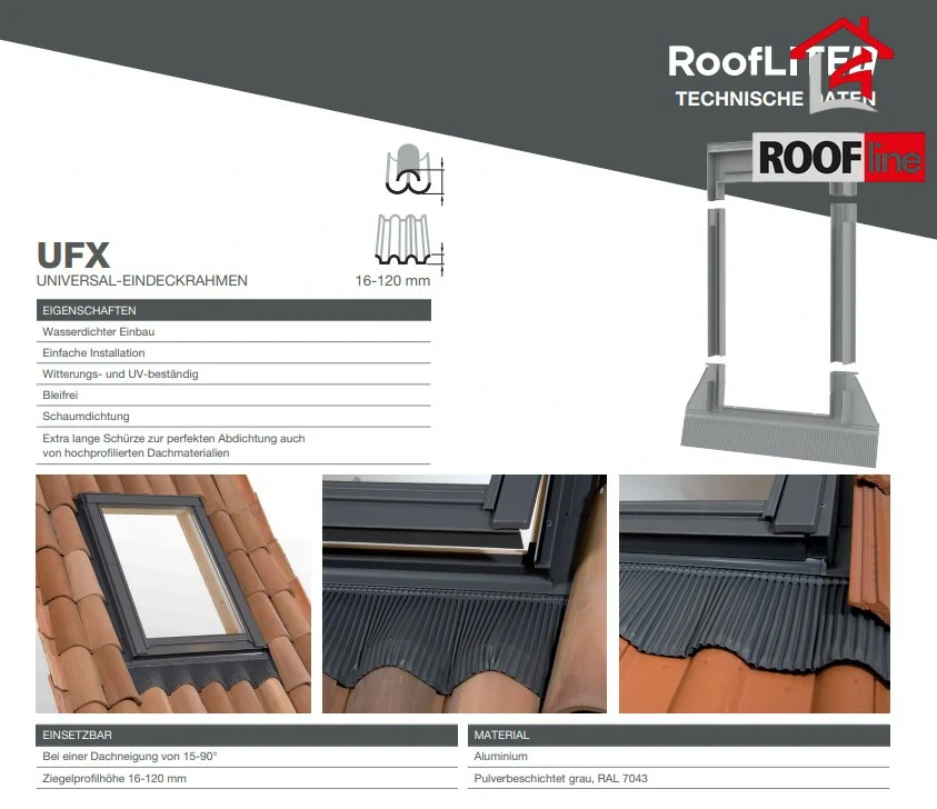 ROOFLITE+ UFX Universal-Eindeckrahmen für Hochprofil-Bedachungen (Hochprofilziegel) mit Ausnahme von Klick-Bedachungen _2_ e-roofline.de.webp