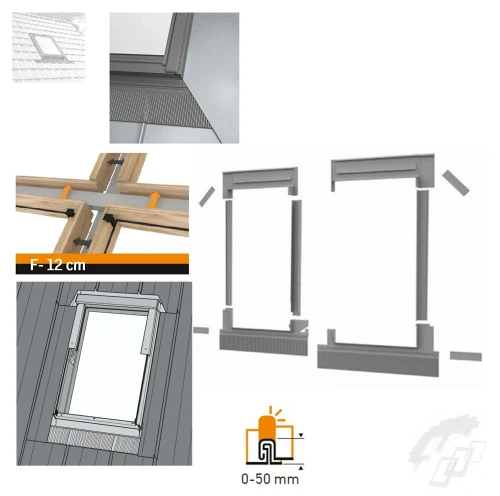 Zum Produkt DAKEA SSC Kombi-Eindeckrahmen (Anordnung nebeneinander F= 12cm) für Flachdachmaterialien, Stehfalz mit bis zu 50 mm Stärke gedeckt sind,  Aluminium RAL 7043, Montage & Installation Zubehör für Dachfenster *