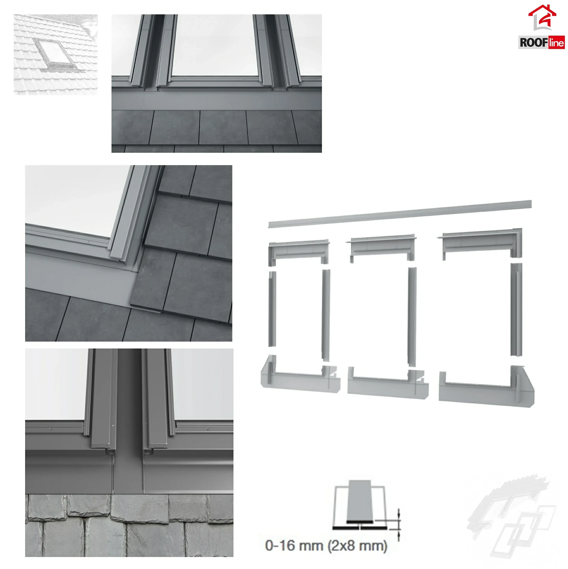 ROOFLITE+ SCX Kombi-Eindeckrahmen (Anordnung nebeneinander E= 10cm) für Flachdachmaterialien, wie Schindeln, Teerpappe, Schiefer_ e-roofline.de.webp