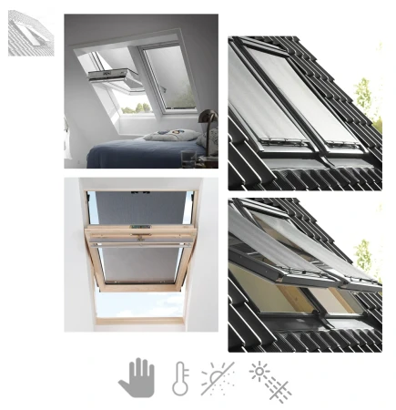 RoofLITE+ MUA -Hitzeschutzrollo Für VELUX® Fenster entwickelt, Material in Schwarz RAL 4260, Das Gehäuse ist in der gleichen RAL 7043 _1_ e-roofline.de.webp