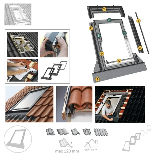 Zum Produkt VELUX EDW 2000 Eindeckrahmen incl. BDX Dämm- und Anschluss-Set, Einzel-Eindeckrahmen Für profilierte Bedachungsmaterialien von 1,5 bis 12 cm Profilhöhe, Ziegel hoch/Welle, Passend für: Klosterpfanne, Mönch und Nonne, Wellplatten **.