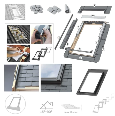 VELUX EDL 2000 Einzel-Eindeckrahmen, für Flachdachmaterialien, wie Schindeln, Teerpappe, Schiefer Schichtstück _e-roofline.de-new.webp