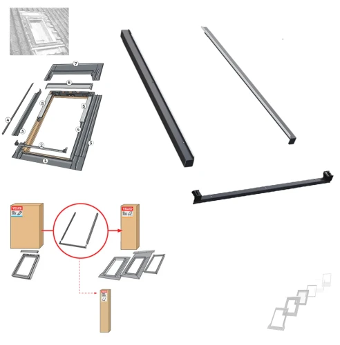 Zum Produkt VELUX Abdeckbleche Set ZWC 0000, Fensterabdeckblech Set, Stock und Sohlbank Alu RAL 7043 *