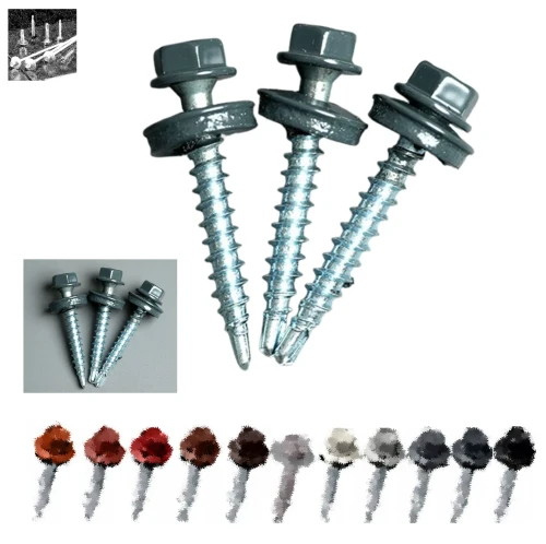 Zum Produkt Blechschrauben Mit Dichtung SCHARF (50 Stück) Metall-Dachschrauben, 4,8 X 35 Mm Lackierte, RAL RAL 9005, 9006, 7016, 7024, 8017, 8019, 8004, 3009, 3011, 9010, verzinkt.