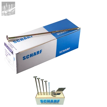SCHARF Zimmermannsschraube TX-Sockel M8 x60 - 400 mm 50 Stk. aus verzinktem Stahl mit Tellerkopf, für Holzkonstruktionen und für Platten Spanplatten, OSB, MDF  _e-roofline.de-new.webp