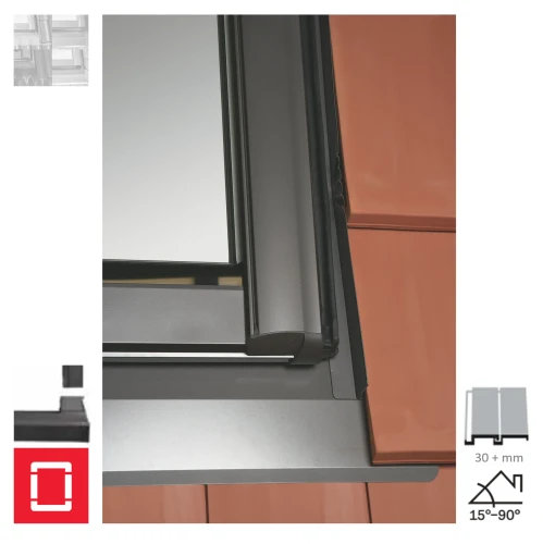 Zum Produkt ROTO Designo EDT Rx200 Einzel-Eindeckrahmen Standard, Flachedachziegel über 3 cm Höhe; Hochwertige Ebene Ziegel aus Keramik und Beton, Alu Anthrazit-Metallic R703, Dachneigung: 15°-90°, Montage Zubehör *