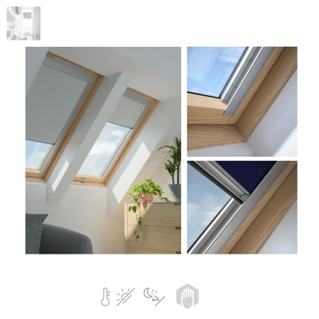 Verdunkelungsrollo DUA Dakea, RoofLITE+ Innen dekorativen Stoff DUA-Rollos sind mit allen Dakea, RoofLITE+, und auch mit dem Großteil der gängigen VELUX, FAKRO, OPTILIGHT und Keylite -Modelle kompatibel _ e-roofl .webp