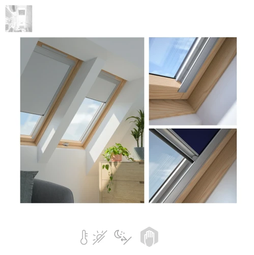 Zum Produkt  Verdunkelungsrollo DUA Dakea, RoofLITE+, gruppe II, Innen dekorativen Stoff DUA-Rollos sind mit allen Dakea, RoofLITE+, und auch mit dem Großteil der gängigen VELUX®-, FAKRO®, OPTILIGHT®- und Keylite®-Modelle kompatibel, Schienen: Alu natur *