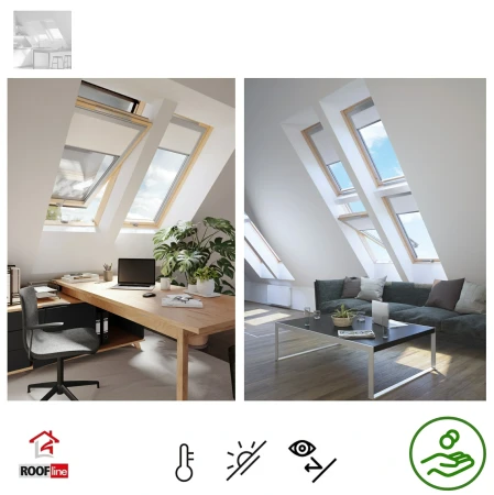 Verdunkelungsrollo DUA Dakea, RoofLITE+ Innen dekorativen Stoff DUA-Rollos sind mit allen Dakea, RoofLITE+, FAKRO, OPTILIGHT- und Keylite -Modelle kompatibel, Schienen Alu natur _ 3a_ e-roofline.de.webp