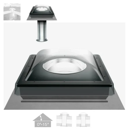 FAKRO SRF 350 Tageslicht-Spot mit starrem Rohr der Länge 61 cm für Flache Dächer 0-15 Grad, Kuppel aus Polycarbonat _e-roofline.de.webp