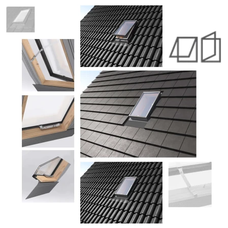 Dakea Wohndachausstieg FE Basic 45x73 cm RAL7022, Dachausstiegsfenster aus Kiefernholz hergestellt, Doppelverglasung, Integrierte Einndeckrahmen_e-roofline.de.webp