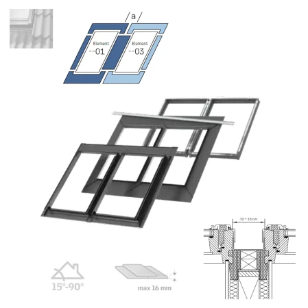 VELUX KombiEindeckrahmen EKS 2021M für Kombi-Einbau mit Blendrahmenabstand 100–160 mm für flache Eindeckmaterialien bis zu 8 mm Schiefer Stehfalz, Aluminium, Alu grau, inkl. Dämm- und Anschluss-Set BDX  _ e-roofline.de.jpg