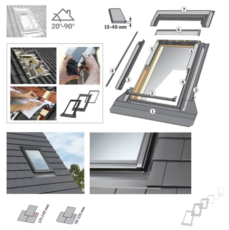 VELUX EDT 2000 Eindeckrahmen Flachziegel, für flache Eindeckmaterialien bisfür flache Ziegel von 1,5 bis 4 cm Höhe,incl. BDX Dämm- und Anschluss-Set 2000 _ e-roofline.de-new.webp