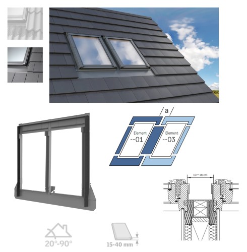 Zum Produkt VELUX KombiEindeckrahmen EKT 2021M (EKT 1001M+1003M) für Kombi-Einbau mit Blendrahmenabstand 100 - 160 mm für flache Eindeckmaterialien bis zu 8 mm; Schiefer Stehfalz, Aluminium, Alu grau, RAL 7043, inkl. Dämm- und Anschluss-Set BDX *