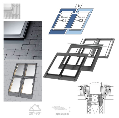 Zum Produkt VELUX KombiEindeckrahmen EKN 2021M (EKN 1001M+1003M) für Kombi-Einbau mit Blendrahmenabstand 100 - 160 mm Für flache Eindeckmaterialien bis 1,6 cm Höhe (2x 0,8 cm), Schiefer, Dachpappe, Dachplatten, Bitumenschindeln, Bitumenbahnen, Alu, inkl. BDX2000 *