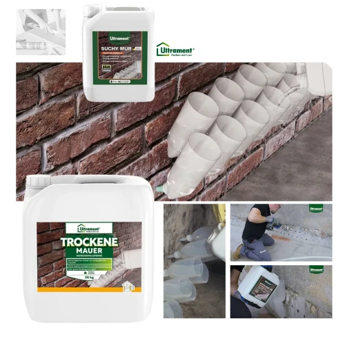 Zum Produkt Ultrament Trockene Mauer 30kg, Schutz vor aufsteigender Feuchte, Kapillarverengend und hydroprobierend, Niederdruckinjektion