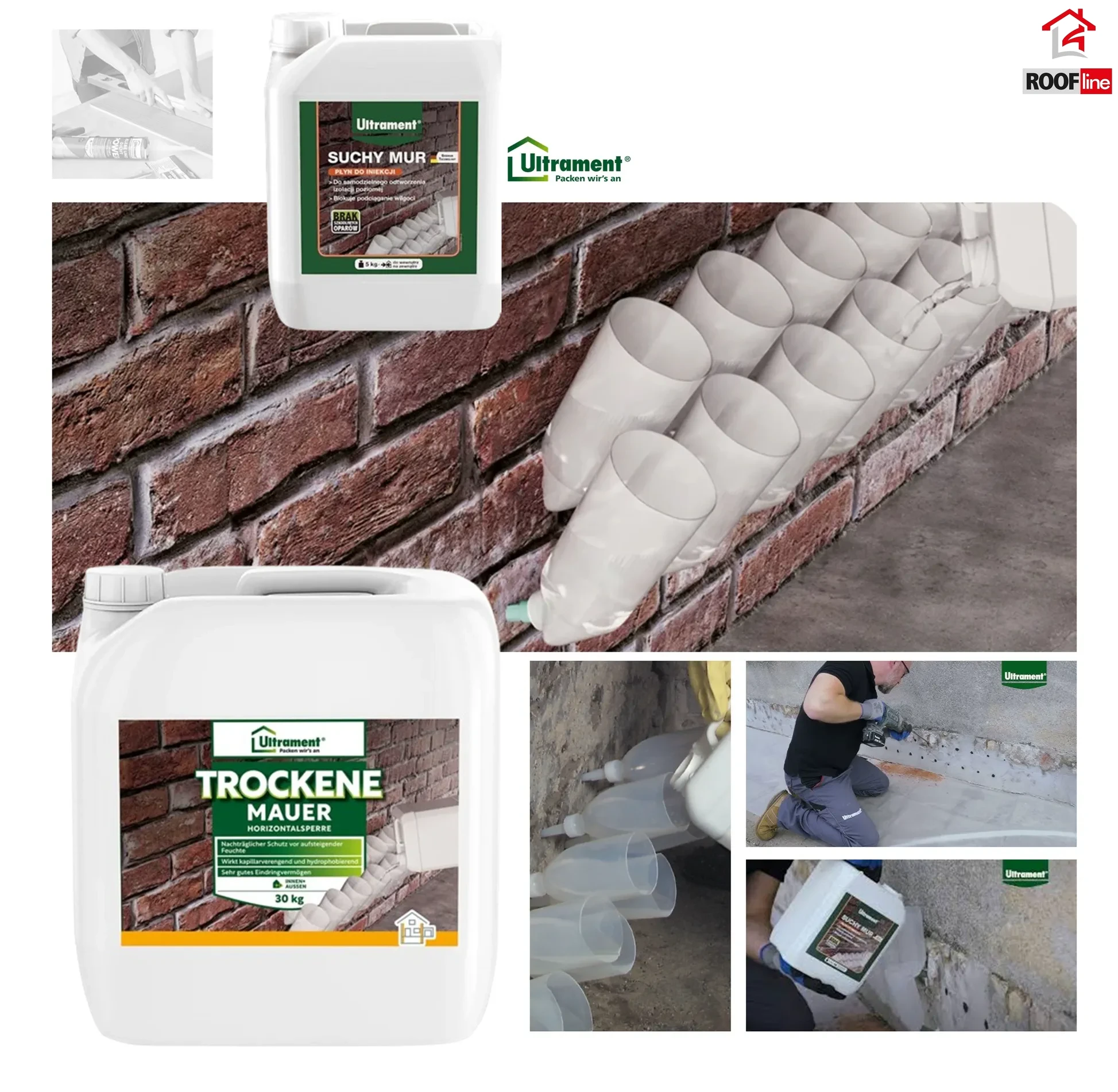 Ultrament Trockene Mauer 30kg, Horizontalsperre, Schutz vor aufsteigender Feuchte, Kapillarverengend und hydroprobierend _ e-roofline.de.webp