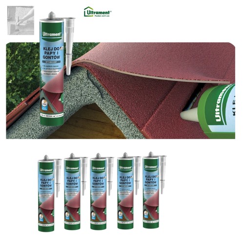 Zum Produkt ULTRAMENT Dach- und Schindelkleber 5 x 300 ml Kartuschenkleber / Sammelverpackung 5 Stück– eine bituminöse, faserverstärkte Masse zum Verkleben von bituminösen Dachbeschichtungen und Bitumenbeschichtungen (Dachpappe, Schindeln) *