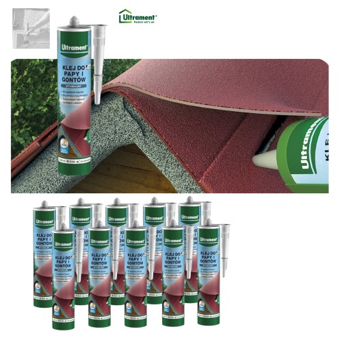 Zum Produkt ULTRAMENT Dach- und Schindelkleber 10 x 300 ml Kartuschenkleber / Sammelverpackung 10 Stück– eine bituminöse, faserverstärkte Masse zum Verkleben von bituminösen Dachbeschichtungen und Bitumenbeschichtungen (Dachpappe, Schindeln) *
