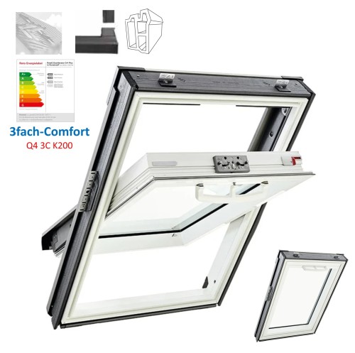 Zum Produkt  ROTO Schwingfenster RotoQ Q4 Q43C K200 Comfort PVC-Dachfenster aus Kunststoff, Einscheiben-Sicherheitsglas, Uw-Wert: 0,9, Manuelles, Oben griff, Anthrazit Metallic R703 *