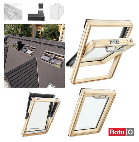 Zum Produkt ROTO Schwingfenster RotoQ Q4 Q43C H200 Comfort Holz -Dachfenster aus Massives Kiefernholz, Einscheiben-Sicherheitsglas, Uw-Wert: 0,9 Manuelles, Oben griff, Anthrazit Metallic R703 *