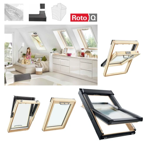Zum Produkt ROTO Schwingfenster RotoQ Q4 2C H200 Comfort Holz -2fach Glas, Dachfenster aus Massives Kiefernholz, ESG-Hagelschutzglas außen und VSG-Sicherheitsglas innen, Uw-Wert: 1,1 Manuelles, Oben griff, Anthrazit Metallic R703 *