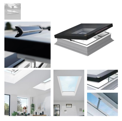 Zum Produkt FAKRO Flachdach-Fenster DEF DU6 Z-Wave Typ F, Uw: 0.7 W/m2K, Flach-Glas, int. reflektierende Glas ist gehärtet, ext. Schutzklasse P2A, Montage Dachneigung [min.–max.]: 2° – 15°, aus Mehrkammer-PVC-Profilen *