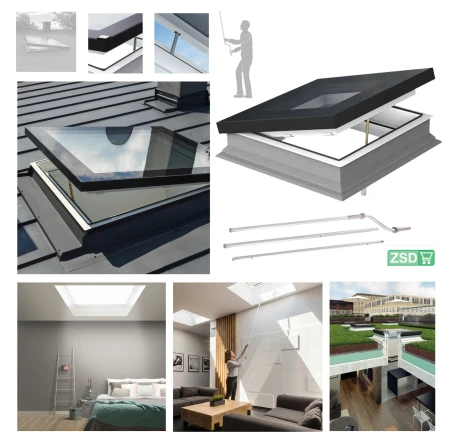 FAKRO Flachdach-Fenster DEF DU6 Manuelle Öffnung Typ F Uw 0,7 Wm2K, Fenster mit 3-fach-Isolierverglasung, Flach-Glas P2A_1_ e-roofline.de.jpg