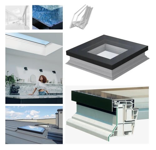 Zum Produkt  FAKRO Flachdach-Fenster DXF DU8 Festelement Typ F Uw: 0,64 W/m2K, Fixverglast Fenster mit 4-fach-Isolierverglasung, Flach-Glas P2A, Montage Dachneigung [min.–max.]: 2° – 15°, aus Mehrkammer-PVC-Profilen *