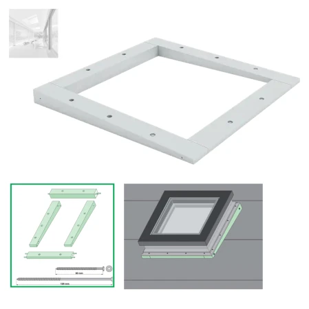 FAKRO Aufsetzkranz XRDA unter dem Fenster montiert, Erhöht den Fensterwinkel um 3 oder 5 Grad _1_e-roofline.de.jpg
