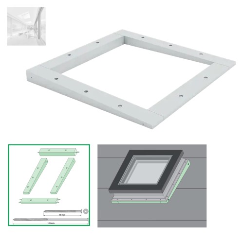 Zum Produkt FAKRO Aufsetzkranz XRD/A unter dem Fenster montiert, Erhöht den Fensterwinkel um 3 oder 5 Grad, Kompatibel mit XRD- und XRD-W-Rahmen *