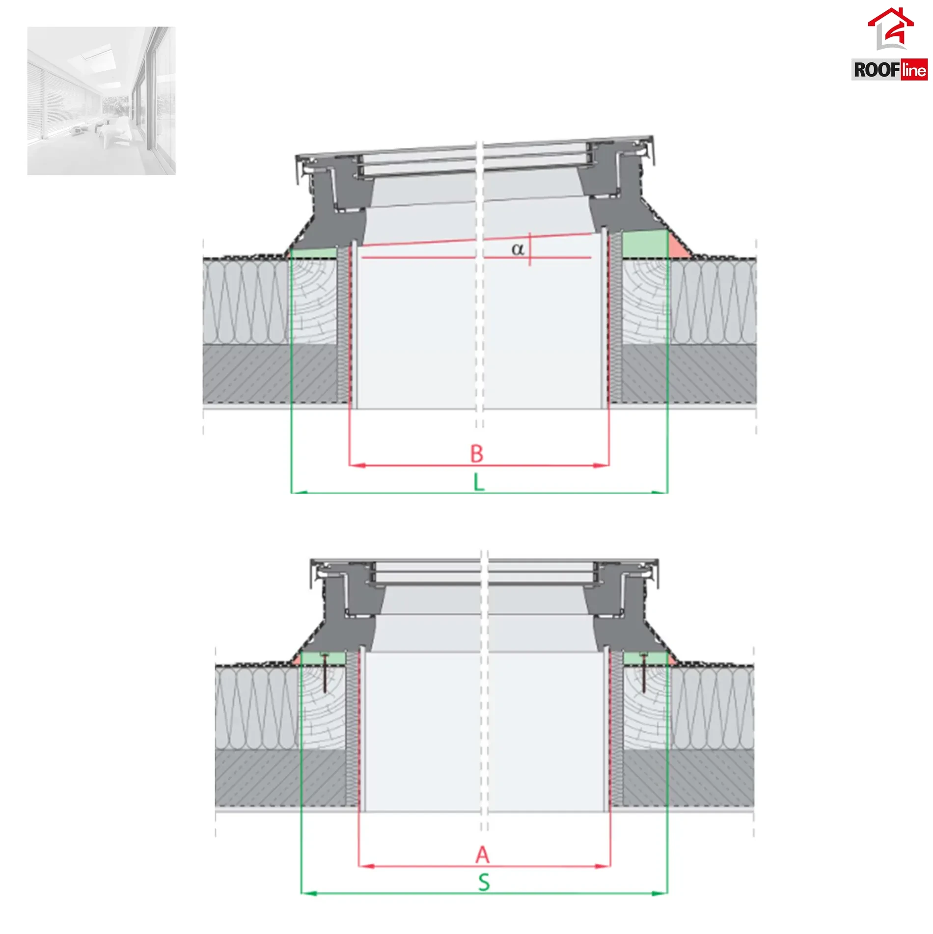 FAKRO Aufsetzkranz XRDA unter dem Fenster montiert, Erhöht den Fensterwinkel um 3 oder 5 Grad _2_e-roofline.de.webp