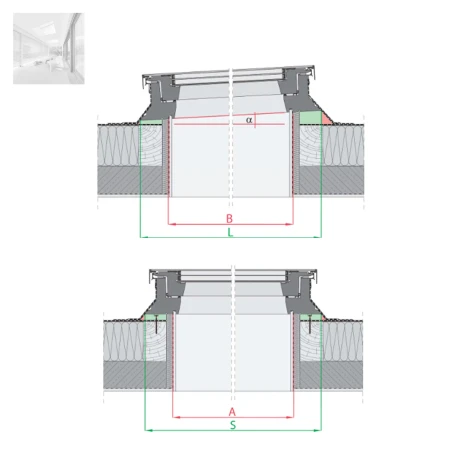 FAKRO Aufsetzkranz XRDA unter dem Fenster montiert, Erhöht den Fensterwinkel um 3 oder 5 Grad _2_e-roofline.de.webp