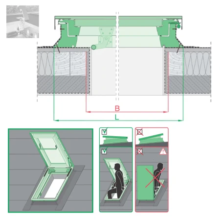 FAKRO Flachdachfenster Flachdach-Ausstieg DRL, Uw 0.67 Wm2K für Dachneigungen von 0 bis 5_2_e-roofline.de.webp