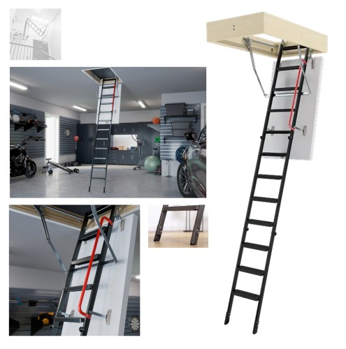 Zum Produkt FAKRO LME Energy Efficient Dachbodentreppe Metall, Bodentreppe Greenstep Energieeinsparende 0,65 W/m²K,  Rutschfeste Stufen, Handlauf, RAL 7022 pulverbeschichtete Metalltreppe *