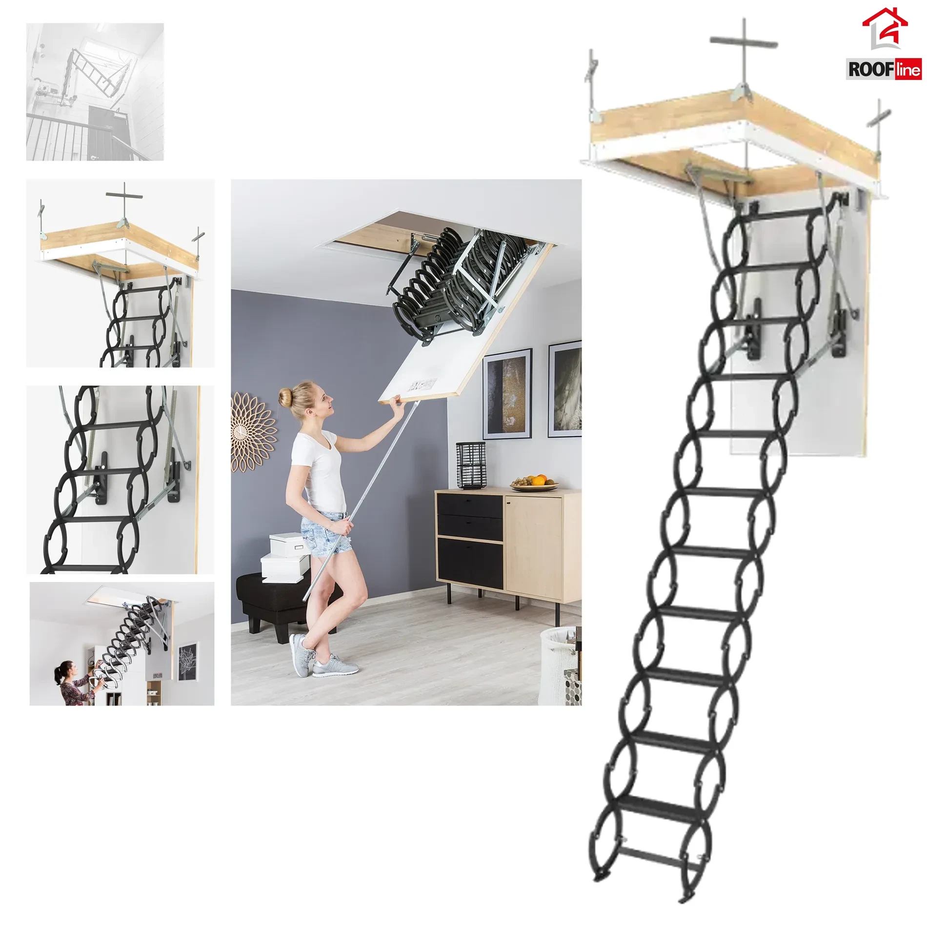 FAKRO Scherentreppe Metall LST U = 1,1 Wm2K, Längenverstellbare Leiter zur Anpassung an die Raumhöhe _1_e-roofline.de.webp