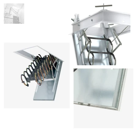 FAKRO Scherentreppe Metall LSF U = 1,8 Wm2K, Längenverstellbare Leiter zur Anpassung an die Raumhöhe, Feuerbeständige Luke _1_e-roofline.de.webp