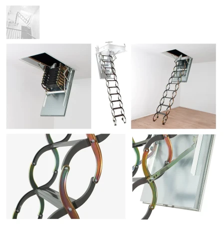 FAKRO Scherentreppe Metall LSF U = 1,8 Wm2K, Längenverstellbare Leiter zur Anpassung an die Raumhöhe, Feuerbeständige Luke _0_e-roofline.de.webp