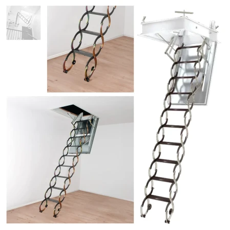 FAKRO Scherentreppe Metall LSF U = 1,8 Wm2K, Längenverstellbare Leiter zur Anpassung an die Raumhöhe, Feuerbeständige Luke _6_e-roofline.de.webp