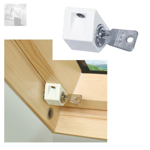 Zum Produkt FAKRO Fensterverschluss ZBL in weißer Farbe, Set sind zwei Schlüssel zu finden, Zubehör für FAKRO Dachfenster *