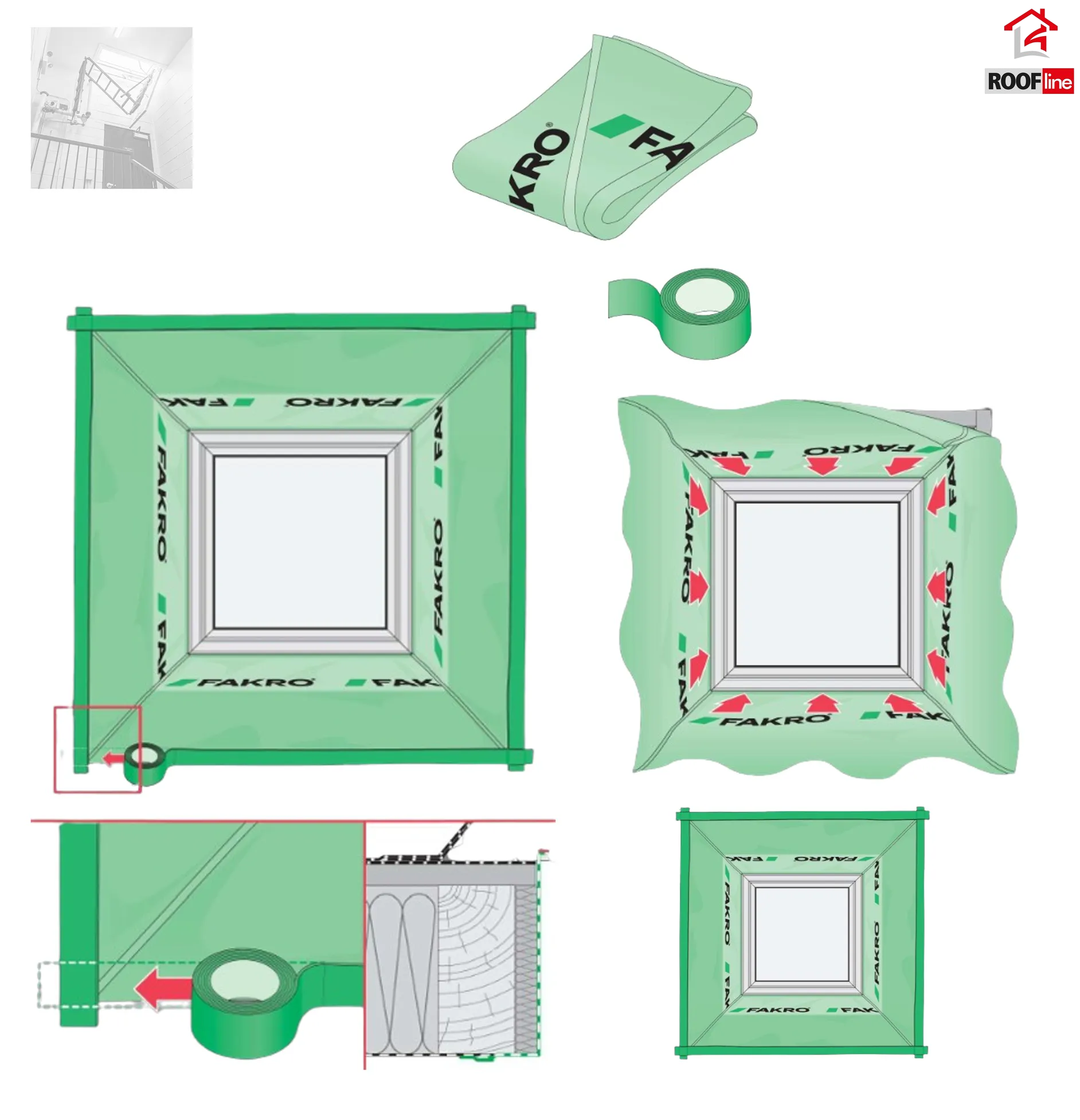 FAKRO XDS-D Dampfsperrschürze , schnelle Lösung für eine dichte Verbindung der Dampfsperre mit dem FAKRO Flachdach-Fenster_1_e-roofline.de.png
