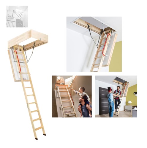 Zum Produkt FAKRO Bodentreppe LWT 305, 60/70x130, 70x140, Energiesparende Uw 0,51 W/m²K für Räume mit einer Höhe von bis zu 305cm bietet (242-305), Dreifache Dichtung Handlauf, Rutschfeste Trittstufen, Max. 200 kg *
