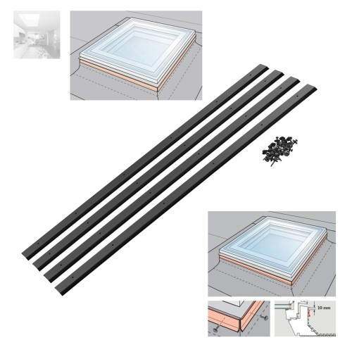 Zum Produkt VELUX Kappleisten-Set ZZZ 210U, Profile zur Befestigung der Dachabdeckung am Fenster für Flachdach-Fenster CVU/CFU/CXU, Aluminium inklusive Befestigungsschrauben *