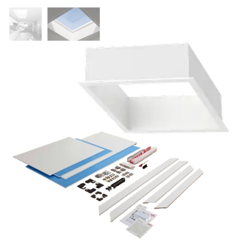 Zum Produkt VELUX Flachdach-Innenfutter LSF 2000 für Flachdach-Fenster, Aus Polyvinylchlorid (PVC), 100 % Schutz vor Feuchtigkeit, Breite Abdeckleisten (8,7 cm) und Dampfsperrschürze BBX,  Für alle Größen CVU/CFU/CXU,  0° und 5°, muss vertikal im 90° #