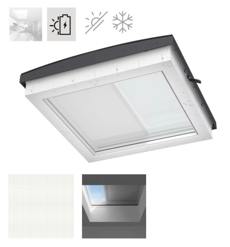 Zum Produkt VELUX Solar Verdunkelungs Rollo DSU 4550WL Solar-Verdunkelungs-Rollo, Effektive Verdunkelung, Weiß, inkl. Funk-Wandschalter, VELUX ACTIVE für automatischen Überhitzungsschutz, für Flachdach-Fenster CVU/CFU/CXU #
