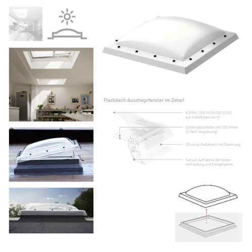 Zum Produkt VELUX ISD 0110 Oberelement KUPPEL Undurchsichtige, Matte Polycarbonatkuppel, Flachdach-Fenster CVP/CFP kompatibel #