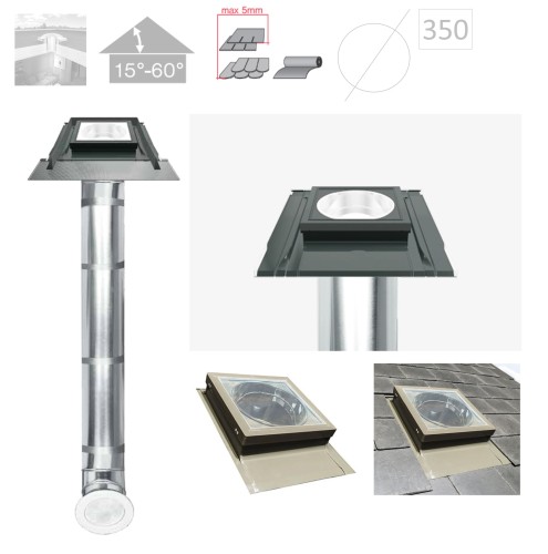 Zum Produkt FAKRO SRS 550 Tageslicht-Spot mit starrem Rohr 1,8m, RAL 7022, Flache Scheibe, für geneigte Dächer,  für Flachziegeldächer; Schindeln, Teerpappe (max. 2 x 5 mm), Integriert Eindeckrahmen RAL 7022 #