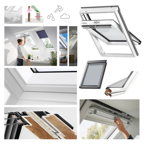 Zum Produkt VELUX Dachfenster GLU 0061 manuelles Schwingfenster, 3-fach, Uw=1,1, obere Öffnungssystem, Weiß, VELUX Kunststoff-Fenster, Polyurethan-/Holzkernkonstruktion, ThermoTechnology™, Kompatibel mit VELUX Zubehör #