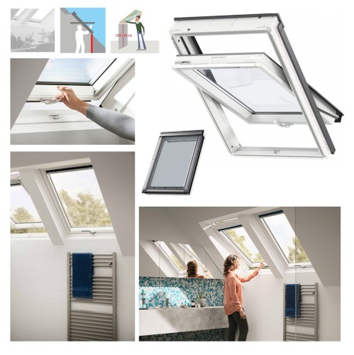 Zum Produkt VELUX Dachfenster GLU 0064B manuelles Schwingfenster, 3-fach, Uw=1,0, Boden griff, Weiß, VELUX Kunststoff-Fenster, Polyurethan-/Holzkernkonstruktion, ThermoTechnology™, TPS-Thermoplastrahmens, Kompatibel mit VELUX Zubehör #