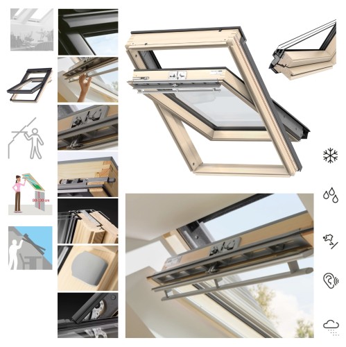 Zum Produkt VELUX Dachfenster GLL 1064 manuelles Schwingfenster, 3-fach, Uw=1,0, obere Öffnungssystem, VELUX Holz-Fenster, 35 dB, Holzkernkonstruktion, ThermoTechnology™, TPS-Thermoplastrahmens, Kompatibel mit VELUX Zubehör #